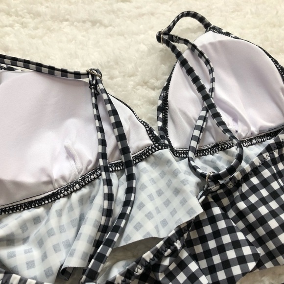 🆕 Cupshe gingham plaid ruffled sexy black white ruffle womens bikini xs - Picture 7 of 11